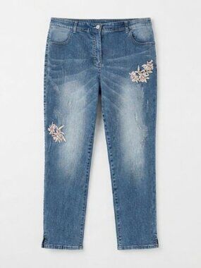 Floral Embroidered Light Blue Jeans